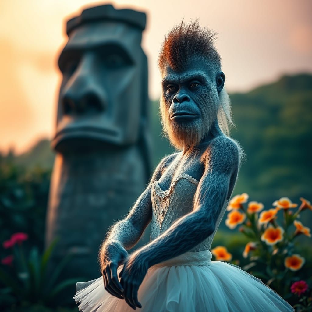 Elegant Yeti in Easter Island Regalia