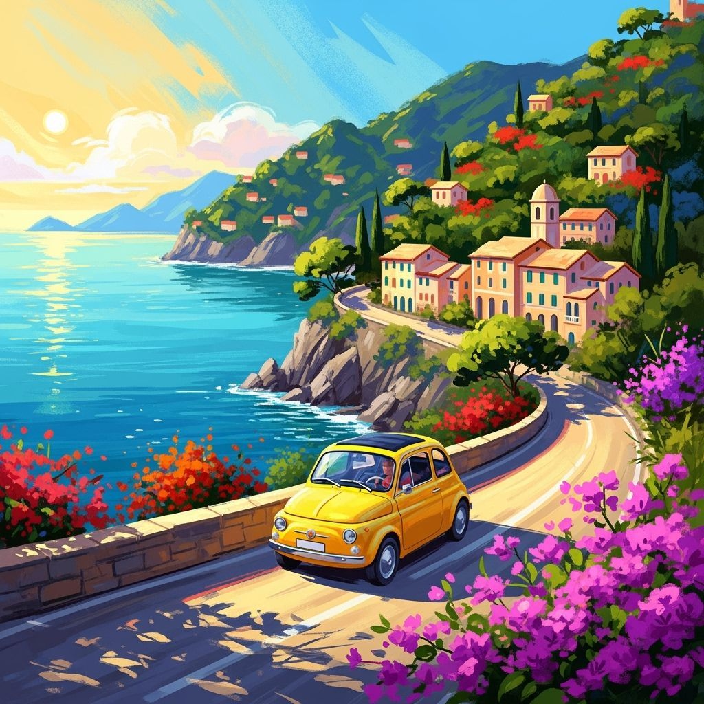Fiat 500 on Italian Riviera in Painterly Style