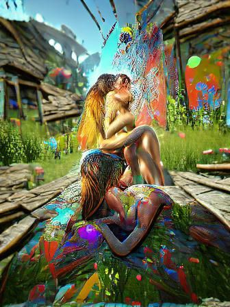 Psychedelic Women in Love: Hyperrealistic 3D Art