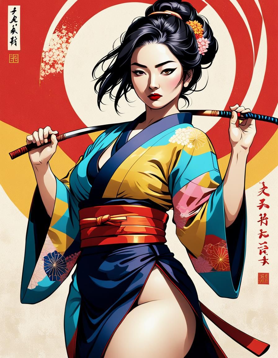 Beautiful Kunoichi in Pop Art Style