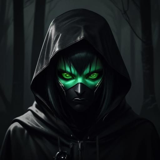 Eerie Cyberpunk Figure in a Dark Forest