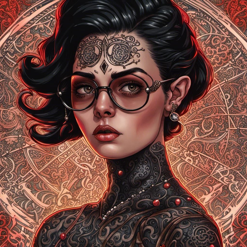 Witch with Moving Tattoos, Dark Fantasy Concept Art