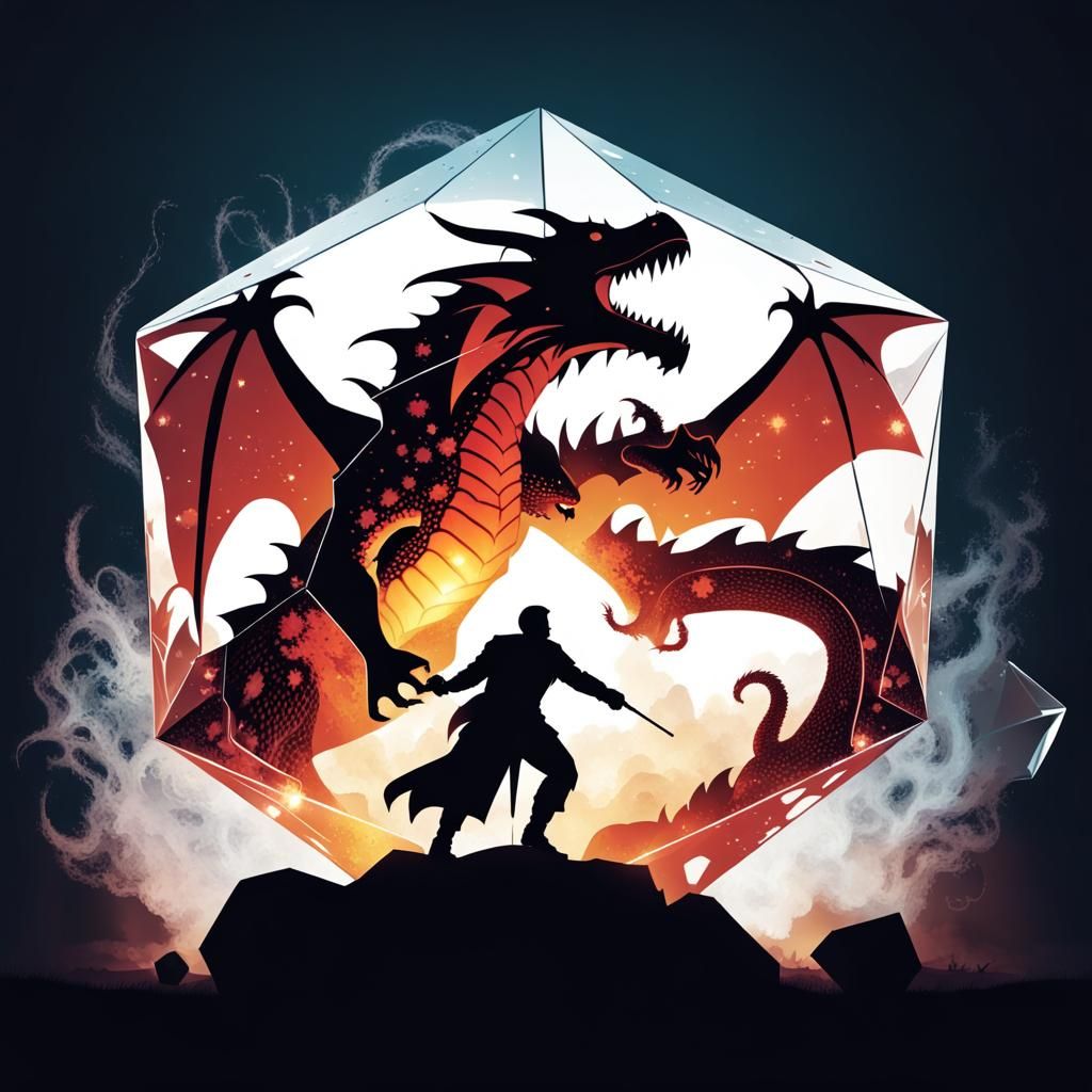 Hero Versus Dragon Double Exposure Illustration