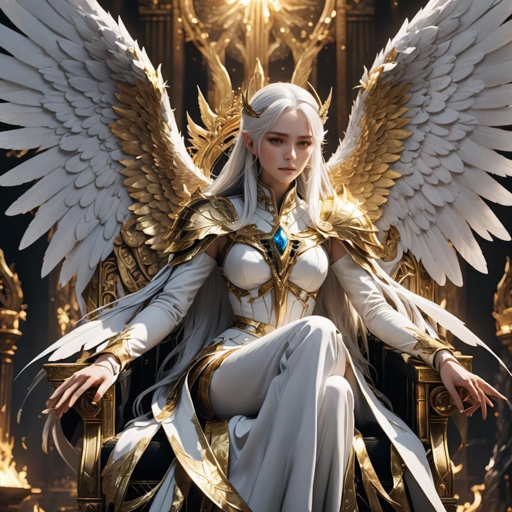 Anime Seraphim on Throne in Volumetric Lighting