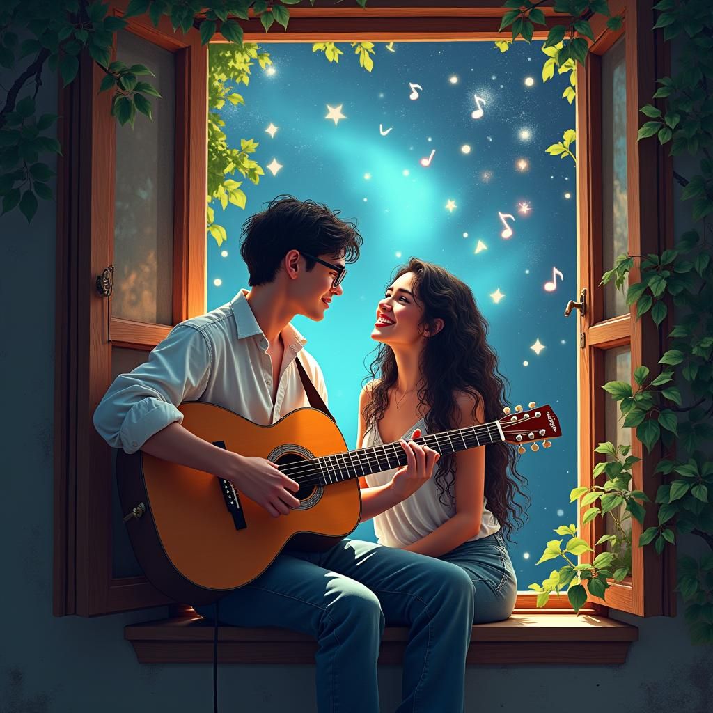 Musical Serenade in Cosmic Shamanic Art Style