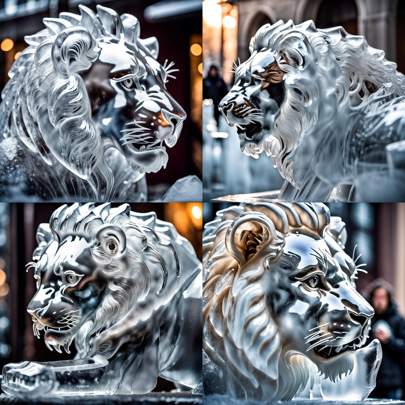 Intricate Ice Sculpture of a Lion