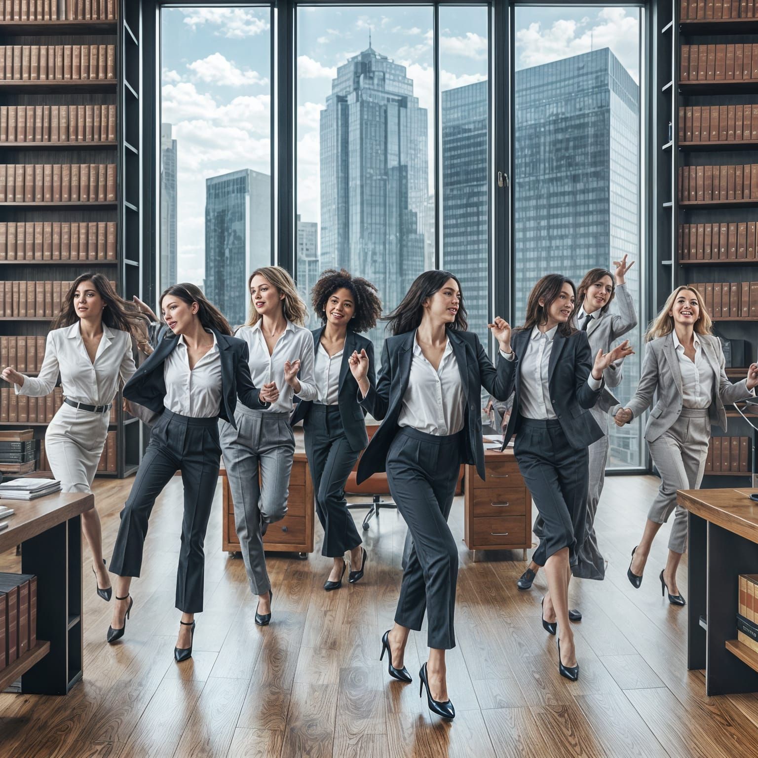 Women in Power Dancing in a Law Office
