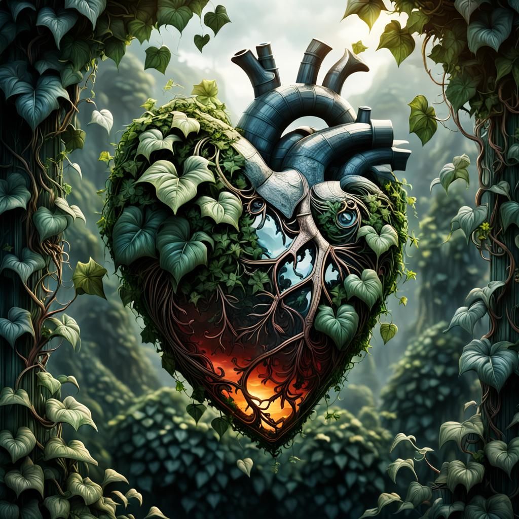 Ivy-Covered Glass Heart: Dramatic Digital Painting