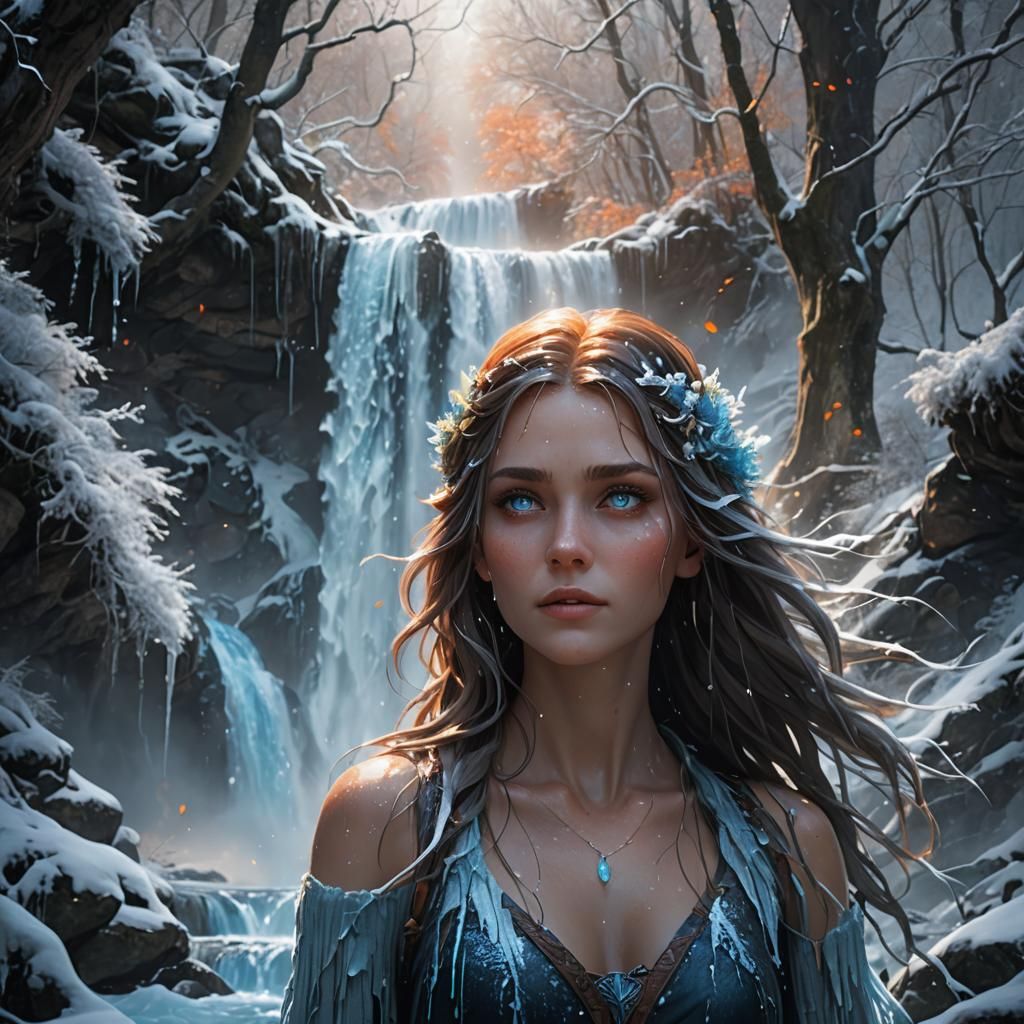 Mystical Forest Girl with Waterfall Hair