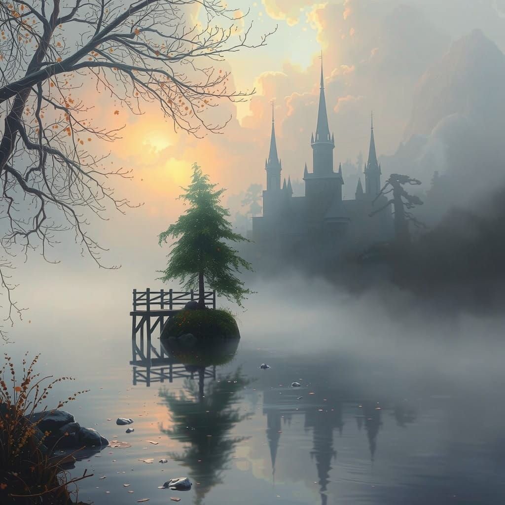 Mystical Morning Fog in an Ethereal Fantasy Landscape