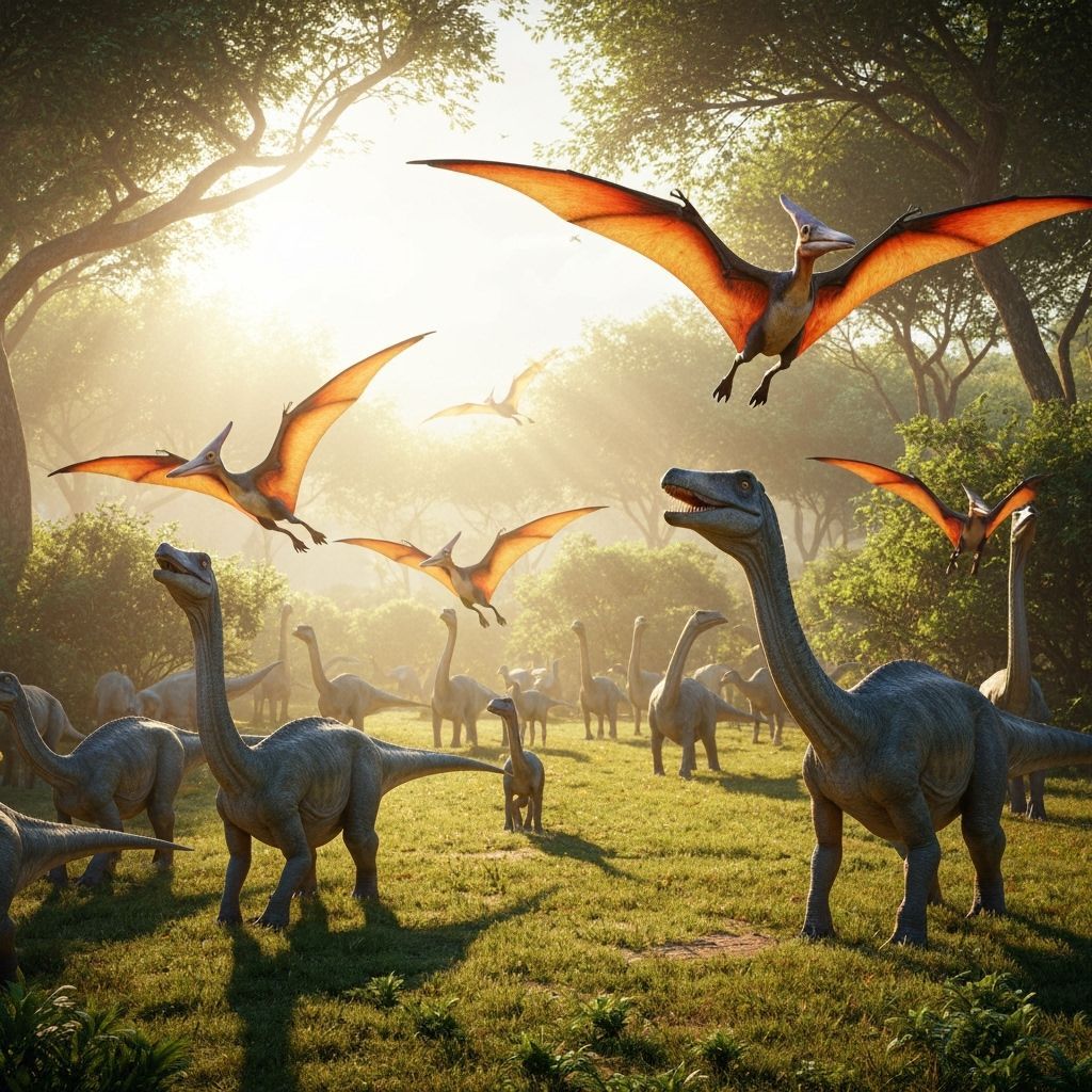 Pterodactyls Soaring Over Dinosaurs in Hyperrealistic Prehis...