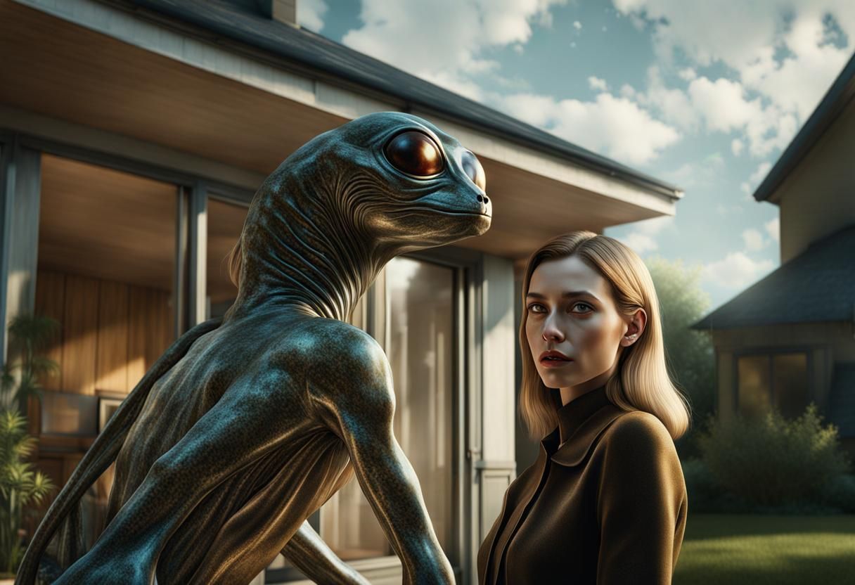 Alien Woman in Luxurious Home: Photorealistic Art