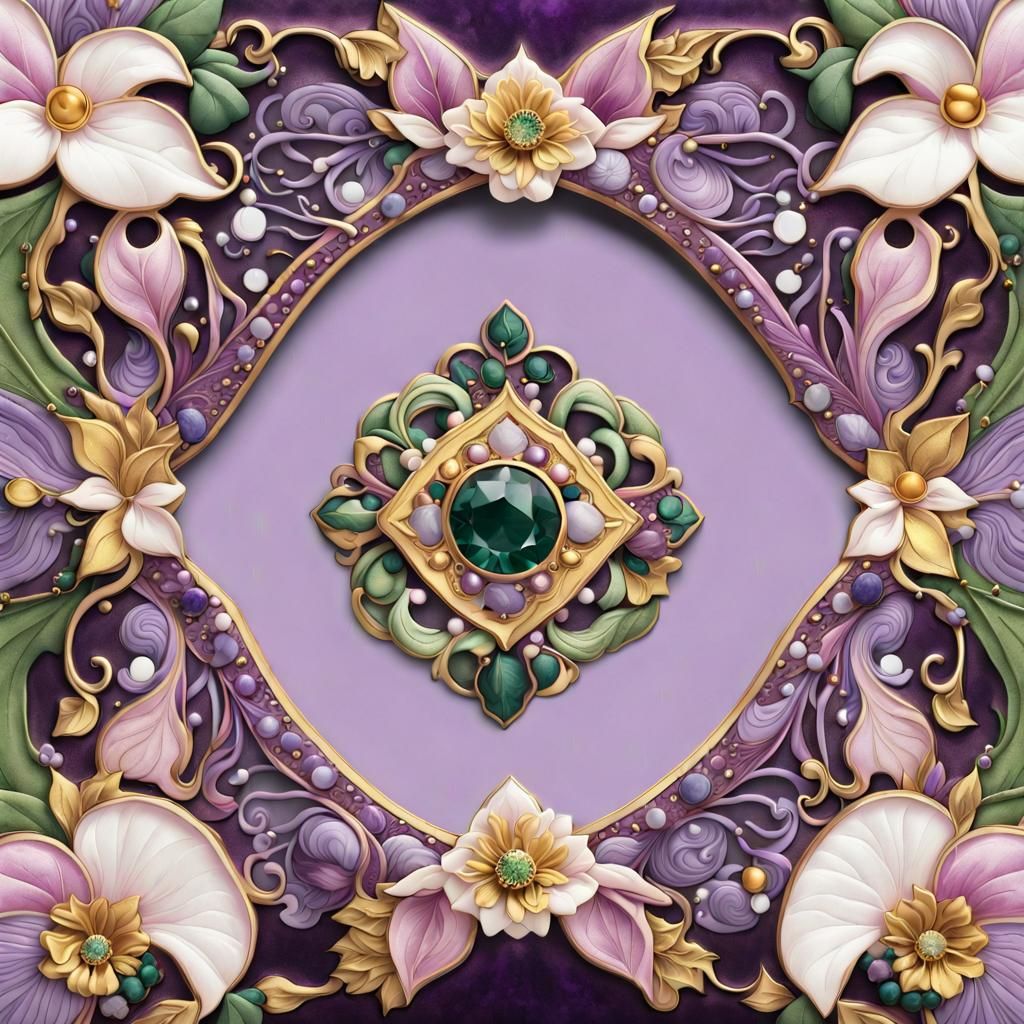Framed Floral Portrait with Golden Embellishments