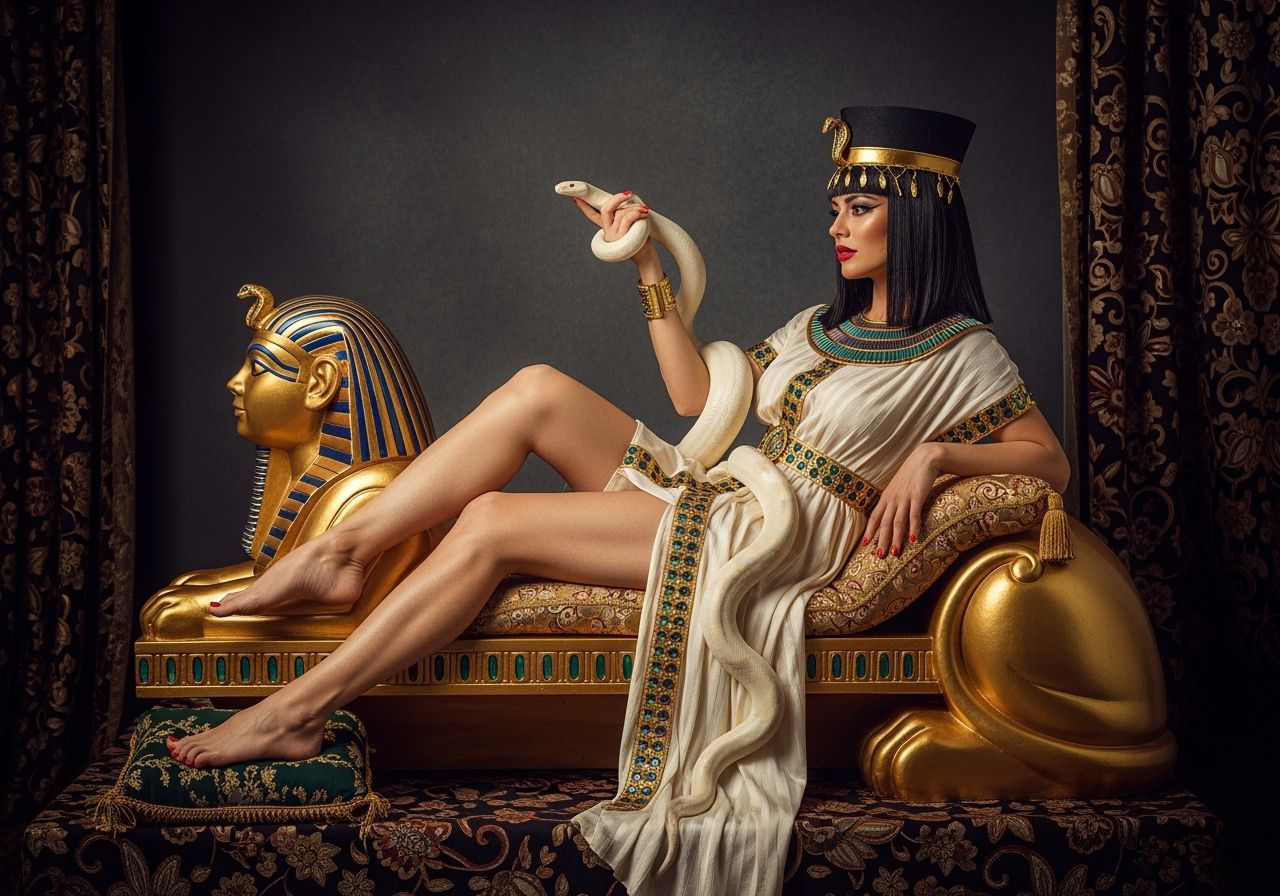 Seductive Egyptian Queen on Sphinx Chaise Longue