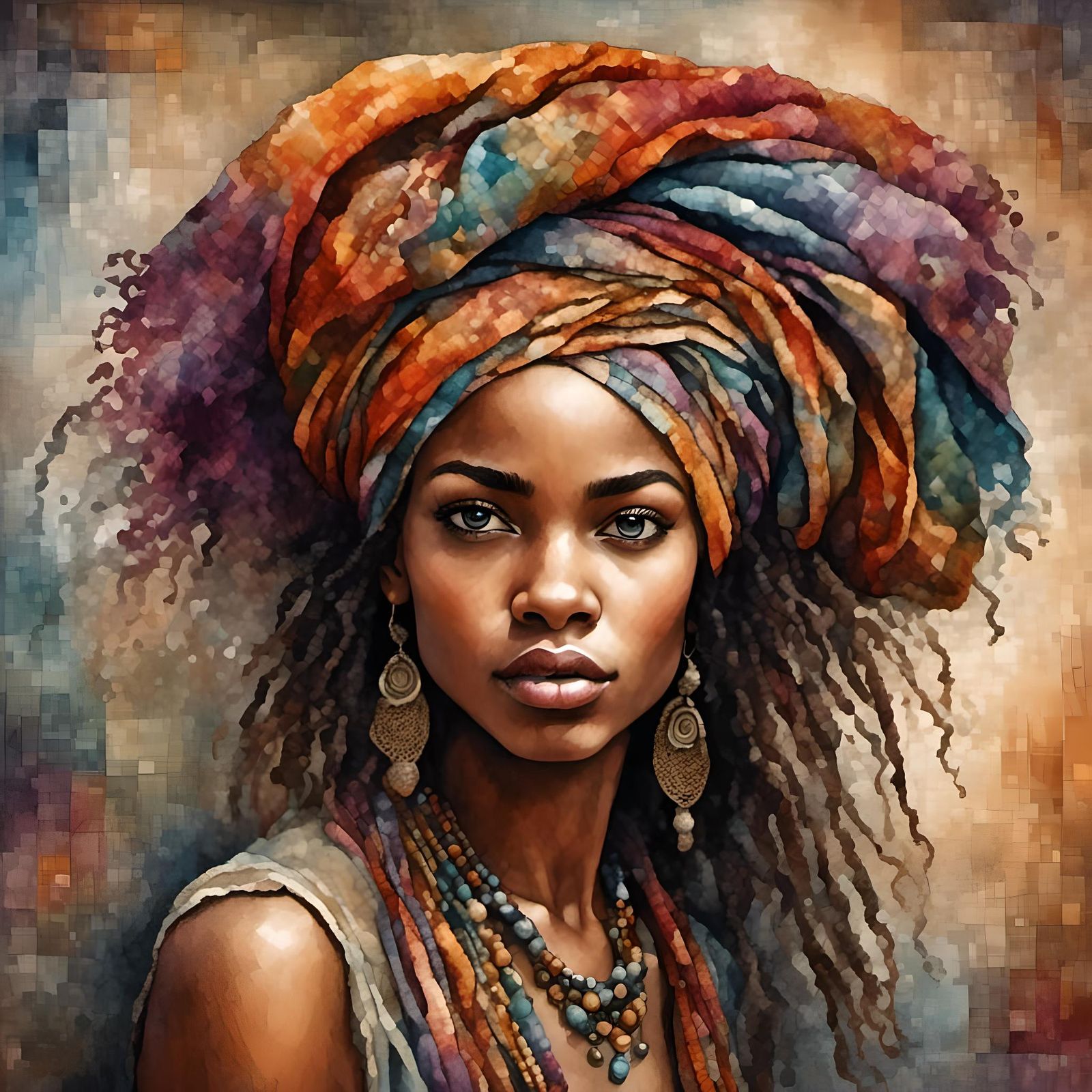 Vibrant Portrait of Woman in African Tapestry