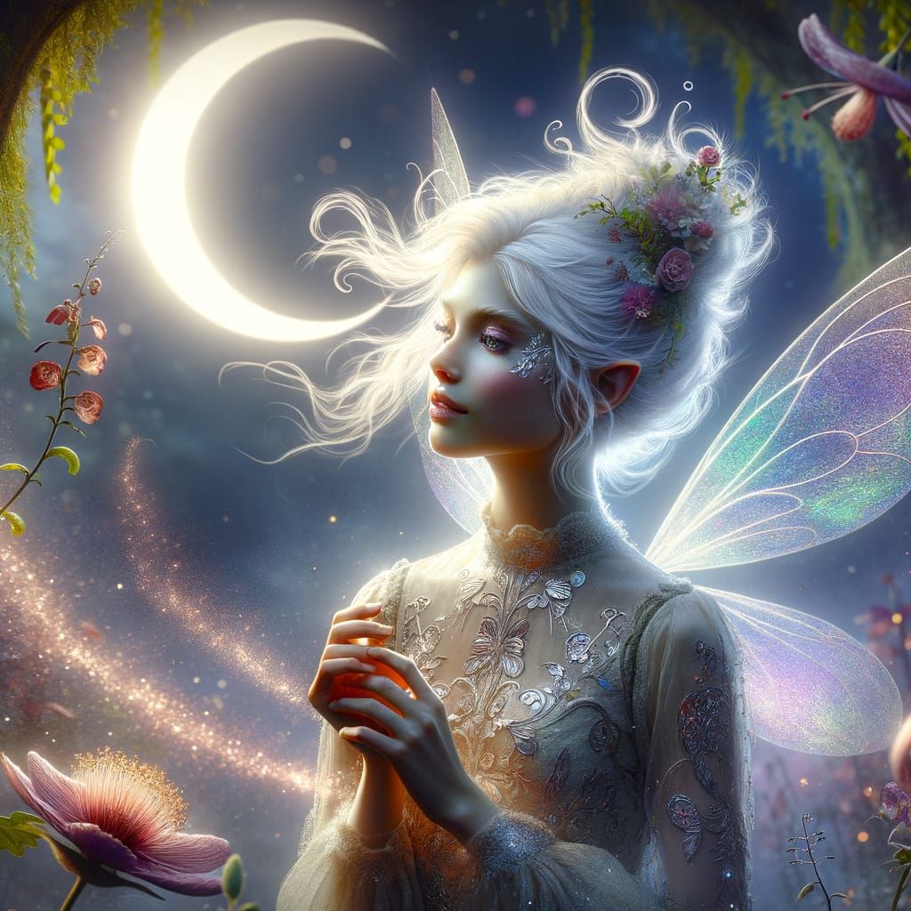 Enchanted Faerie in Crescent Moonlight