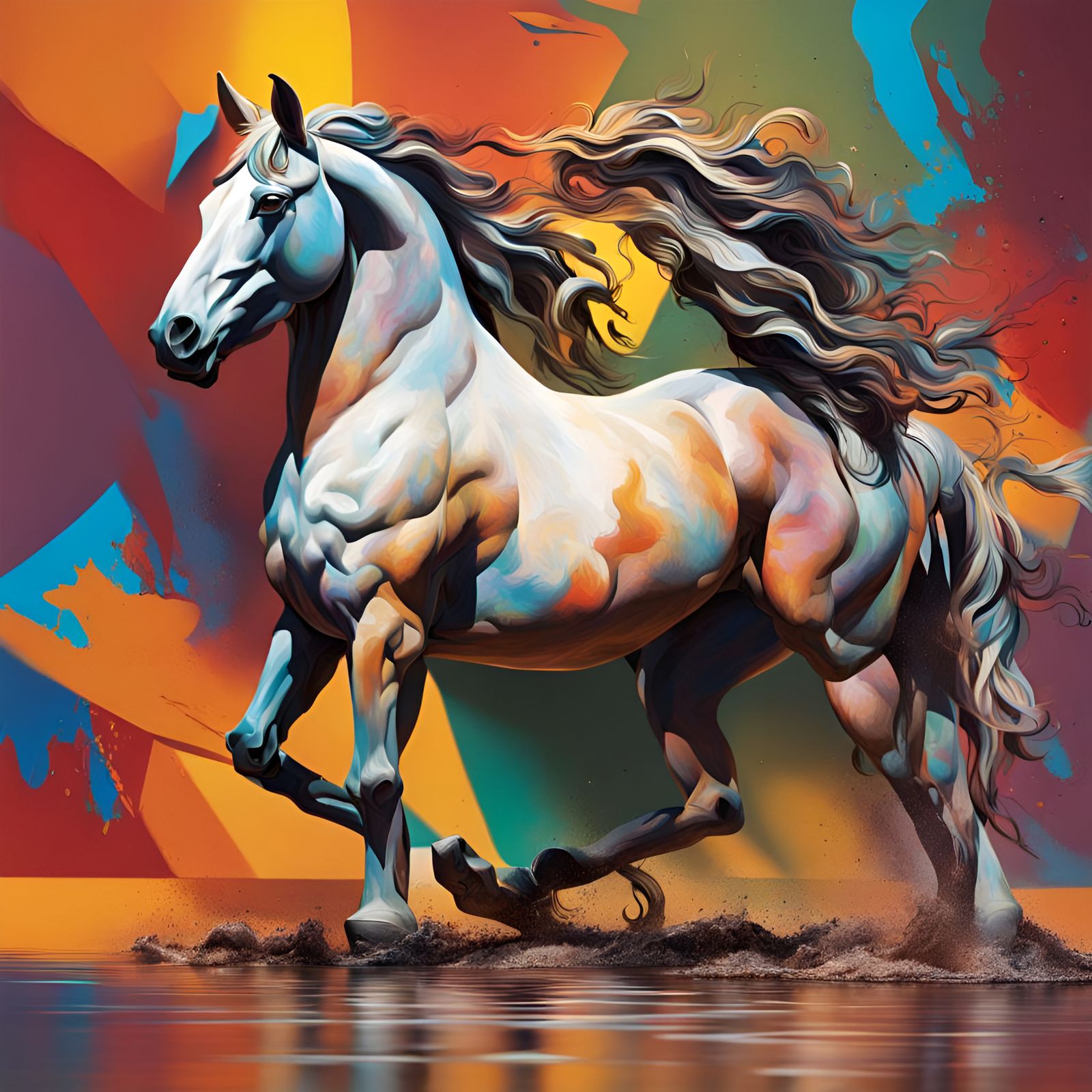 Horse in Picasso Style: Hyperrealistic Splash Art