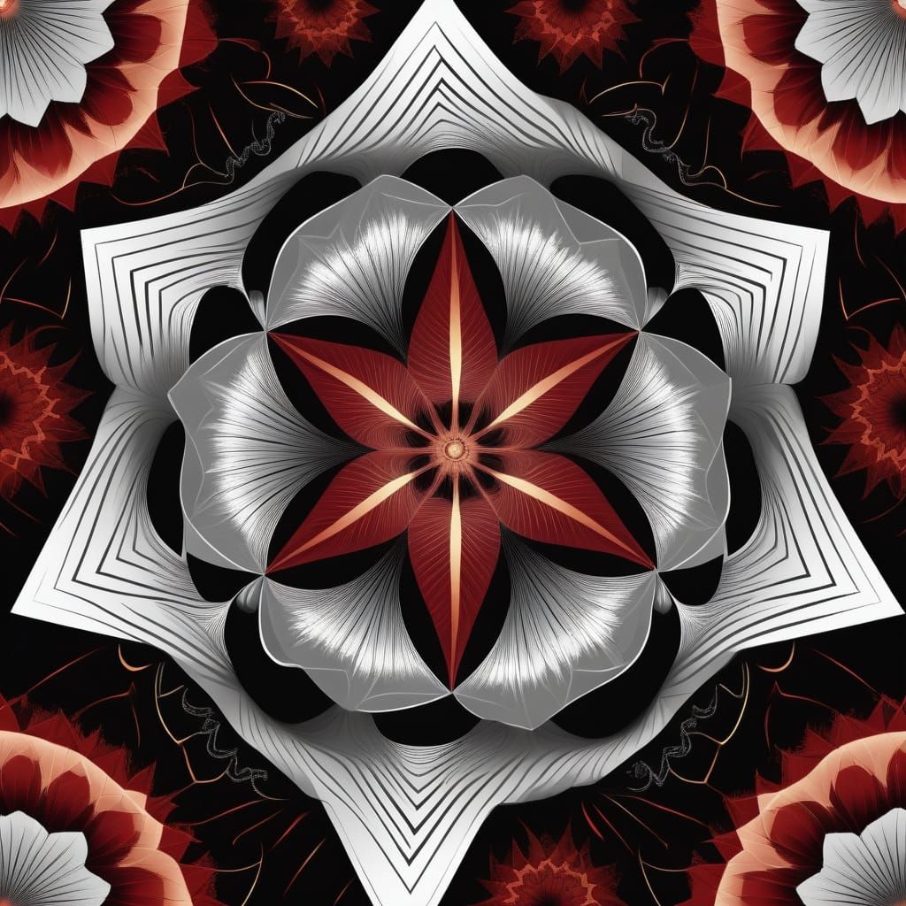 Symmetrical Fractal Abstraction in Crimson and Gold