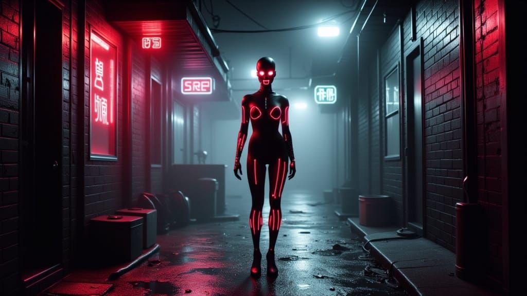 Film Noir Cityscape with Cybernetic Enhancements