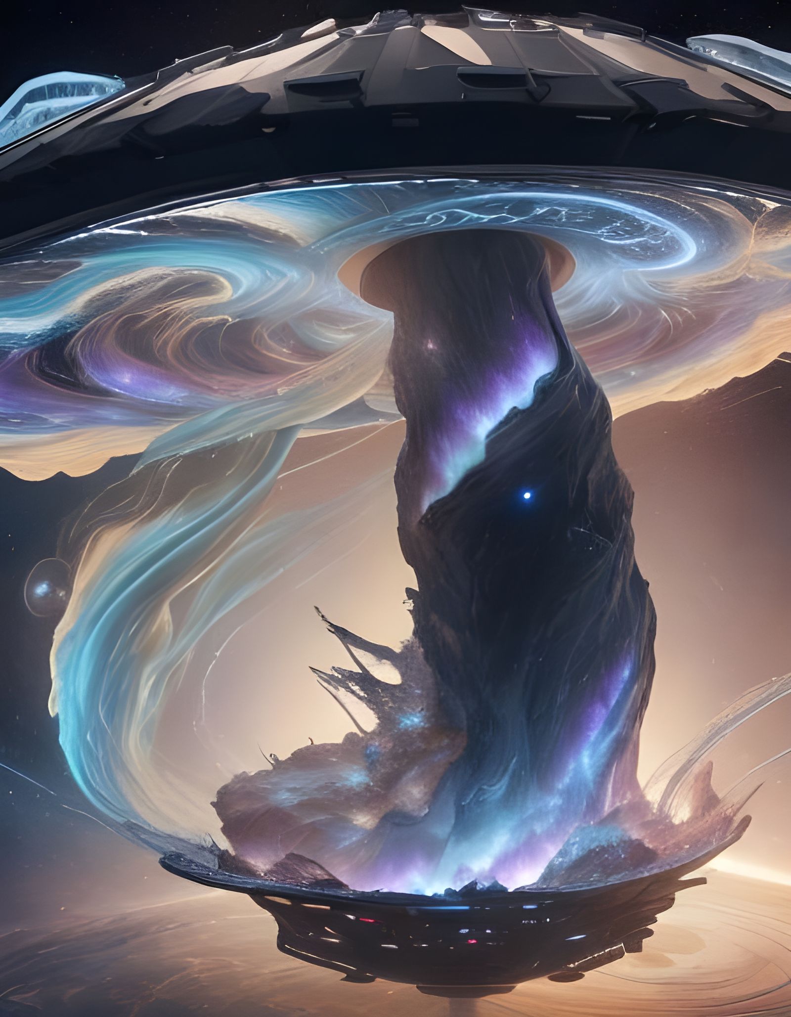 Spaceship Resists Interstellar Vortex in Cosmic Battle