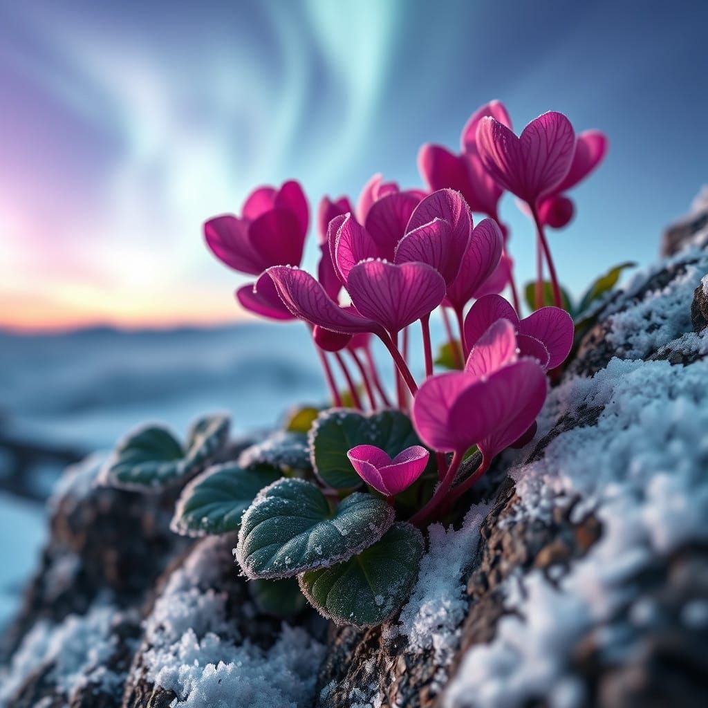 Cyclamen flowers growing on a rocky outcrop