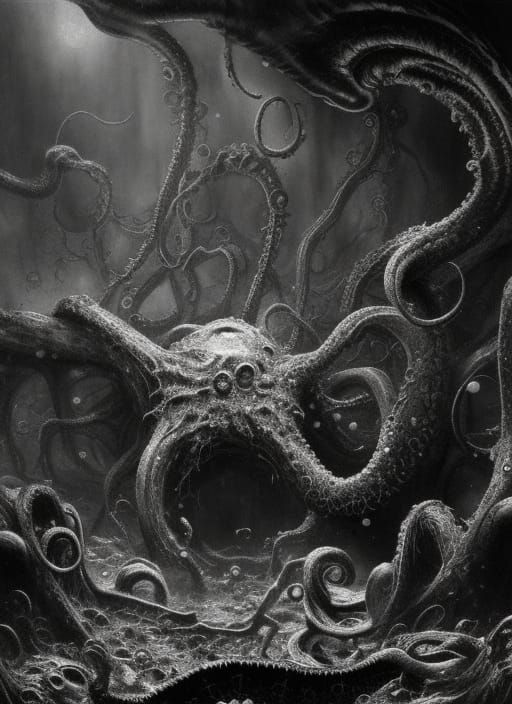 Hyperdetailed Shoggoth in Sunken Boneyard