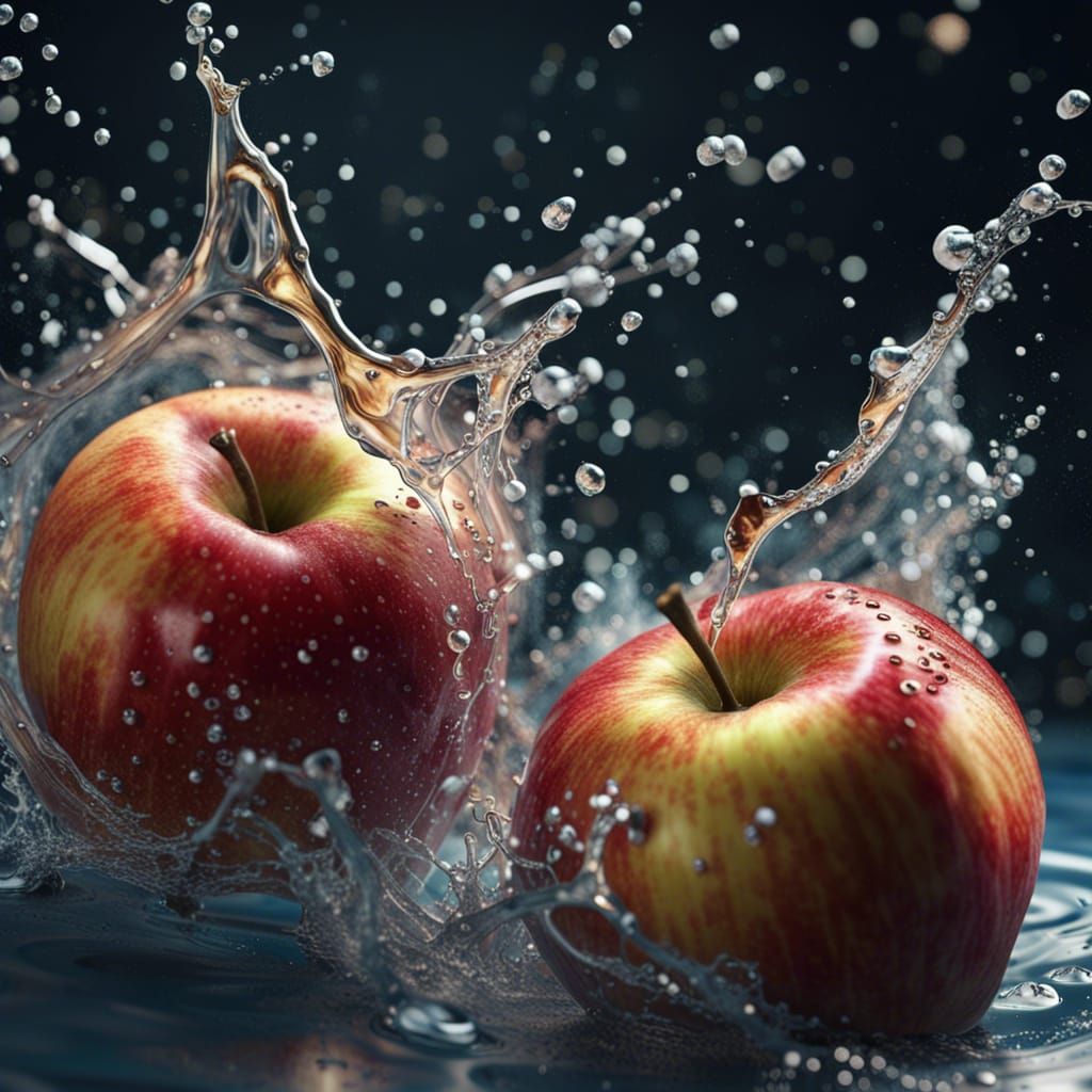 Hyperrealistic Apples Splashing in Natural Light