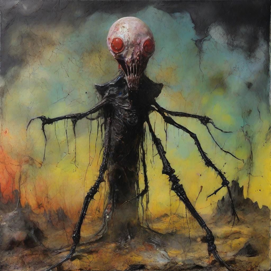 Grotesque Alien Cultist in Grisly Surreal Vision