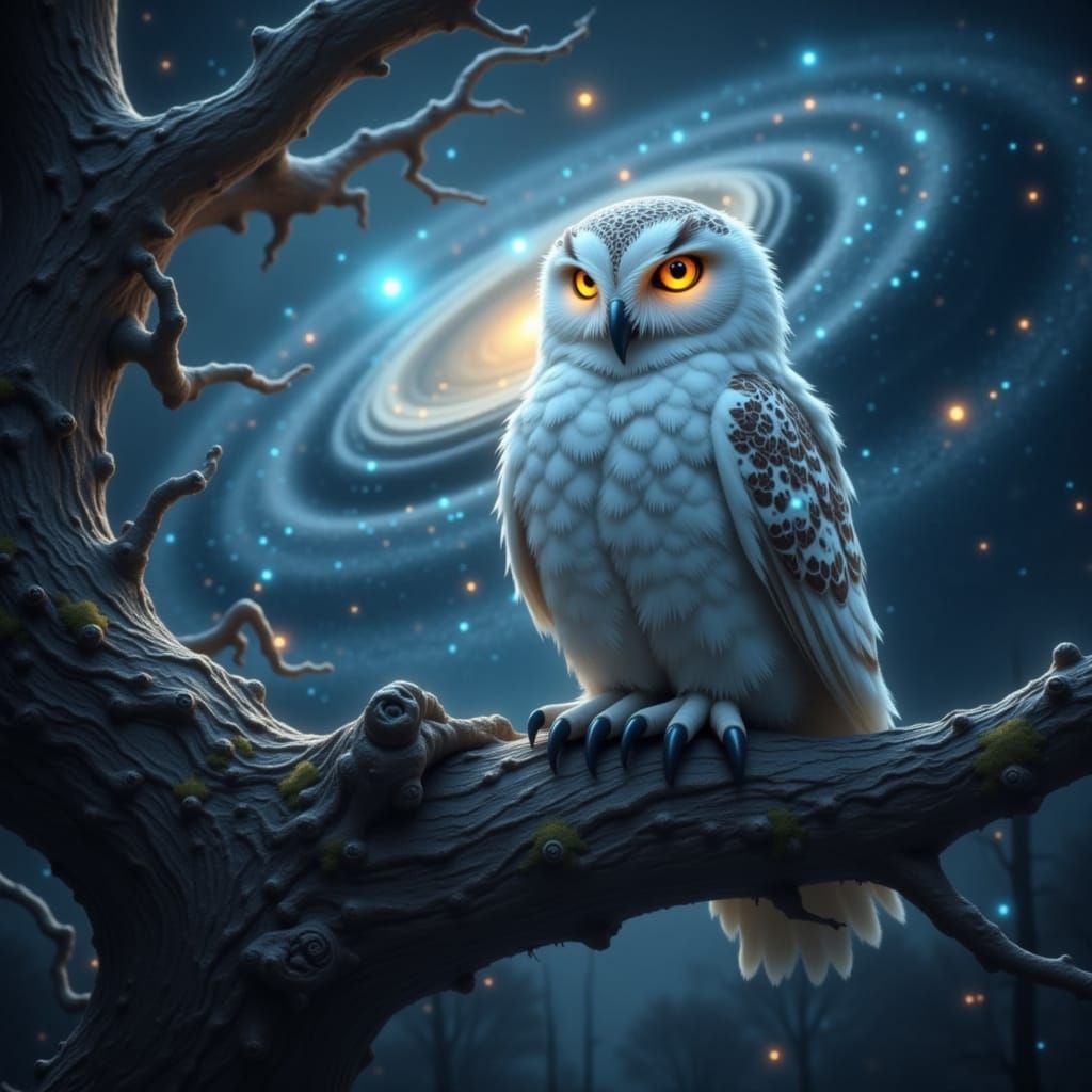 Majestic Owl in Cosmic Nebula, Photorealistic Style
