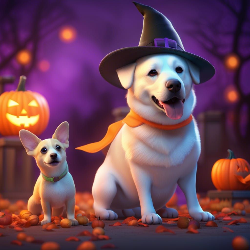 Dogs in Halloween Costumes: 3D Animated Art
