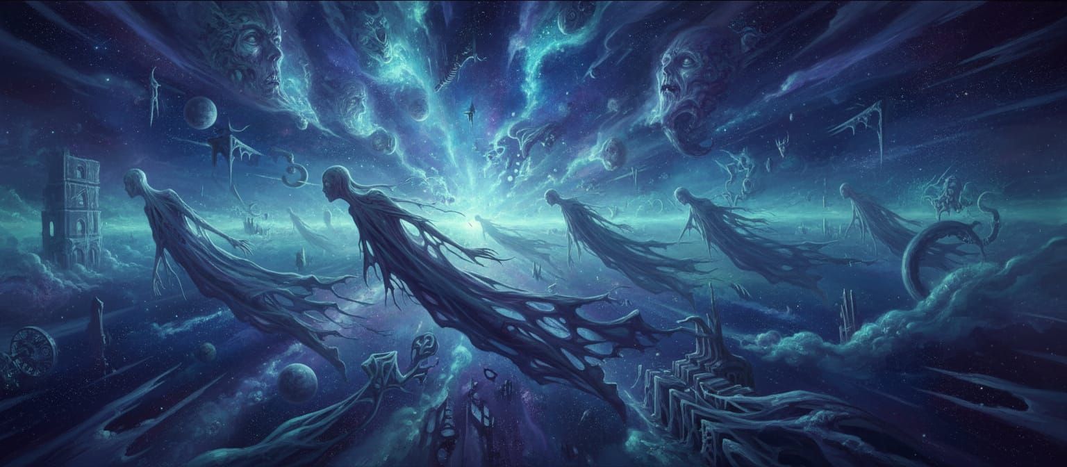 Ethereal Ghostly Figures in Surreal Dreamscape