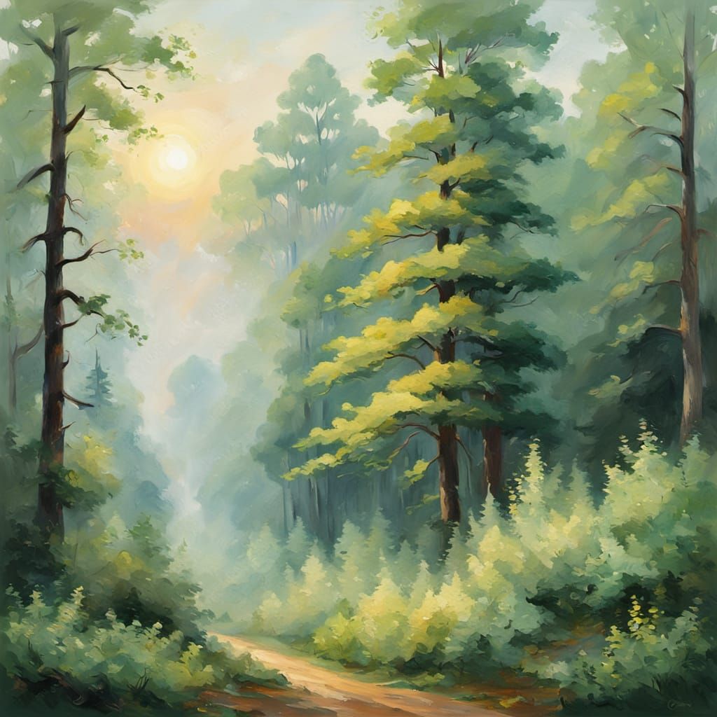 Impressionist Forest Landscape in Gouache Style