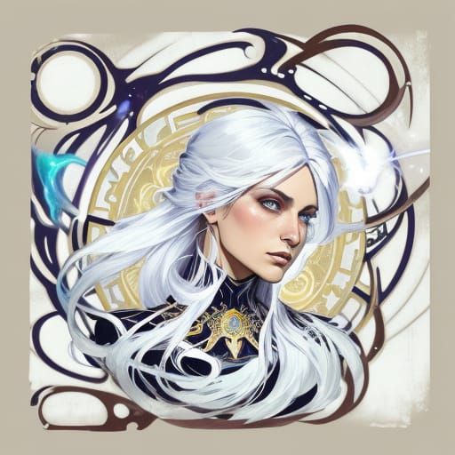 Cosmic Hero Woman with Starlight Hair in Fantasy Art