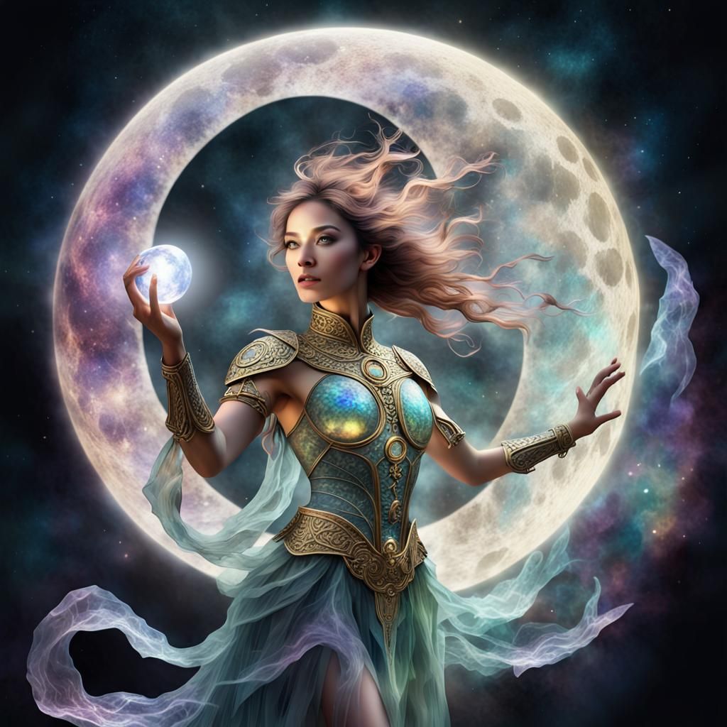 Lunar Light Warrior with Nebula in Cinematic Style