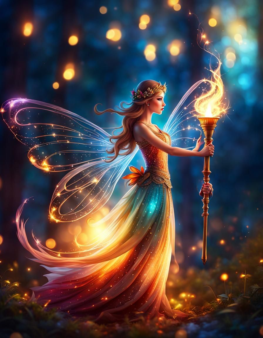 Glass Fairy with Magical Torch in Fantasy Art