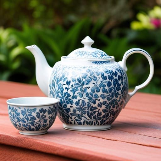 Teapot and Cups in William Morris Style