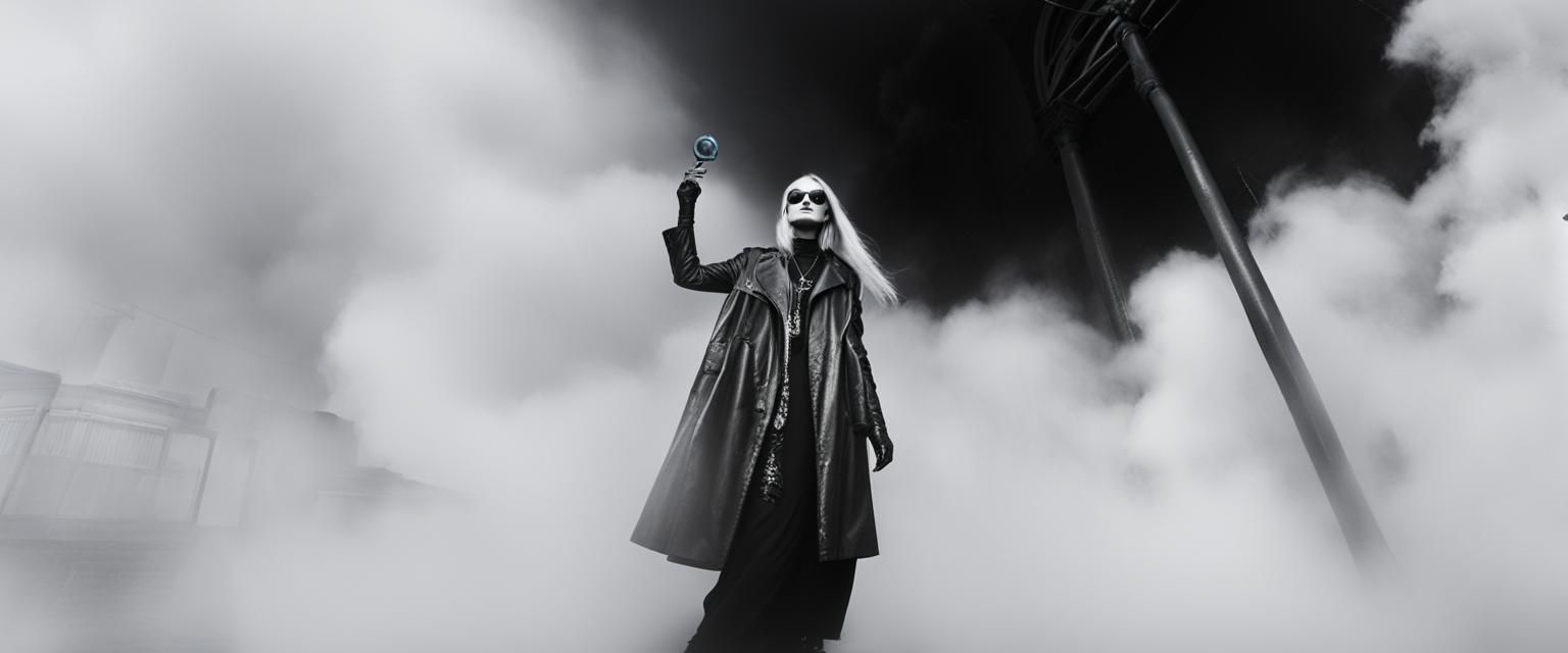 Gothic Robot Fashion Model in Noir Photography