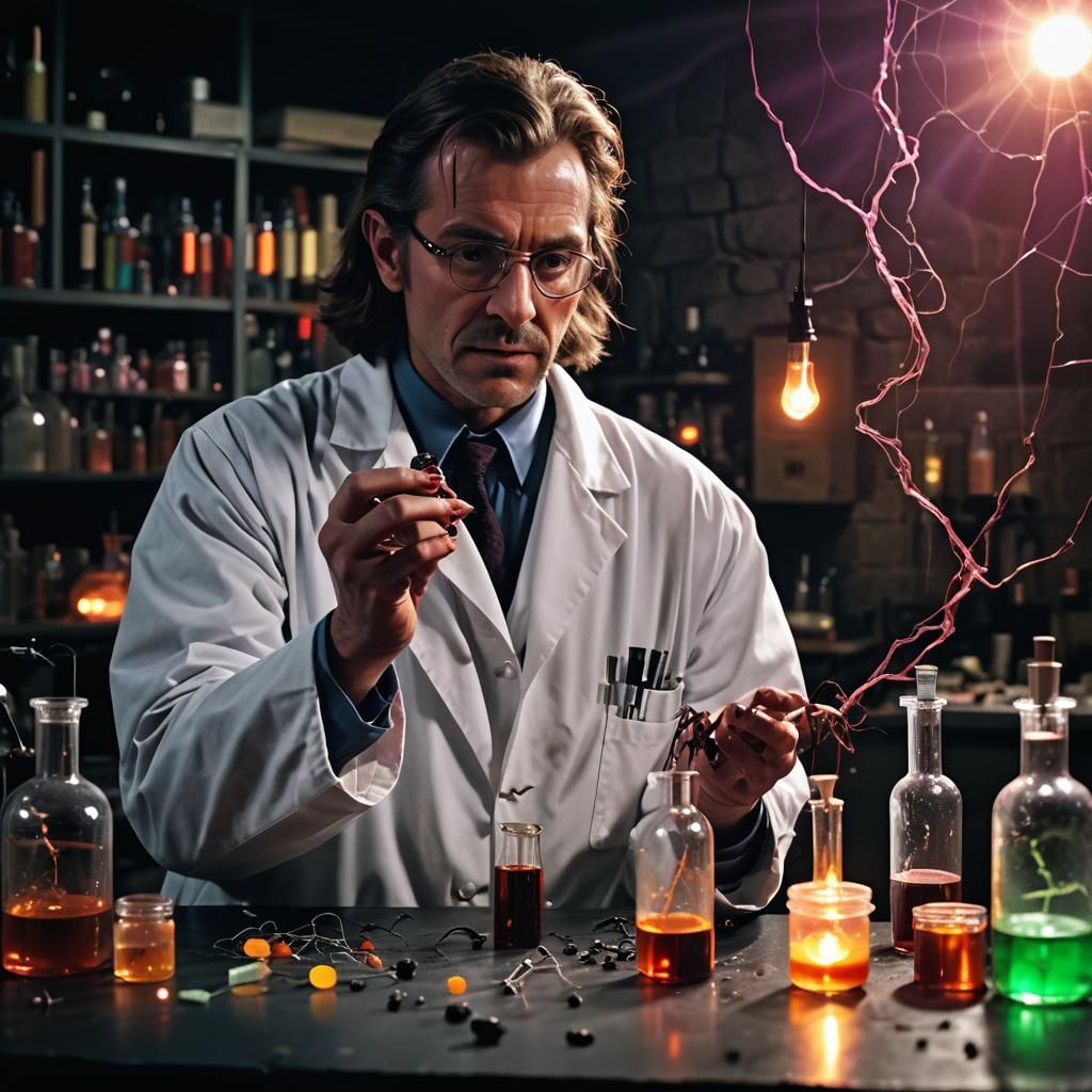 Glowing Spider Venom Vial in Dark Lab