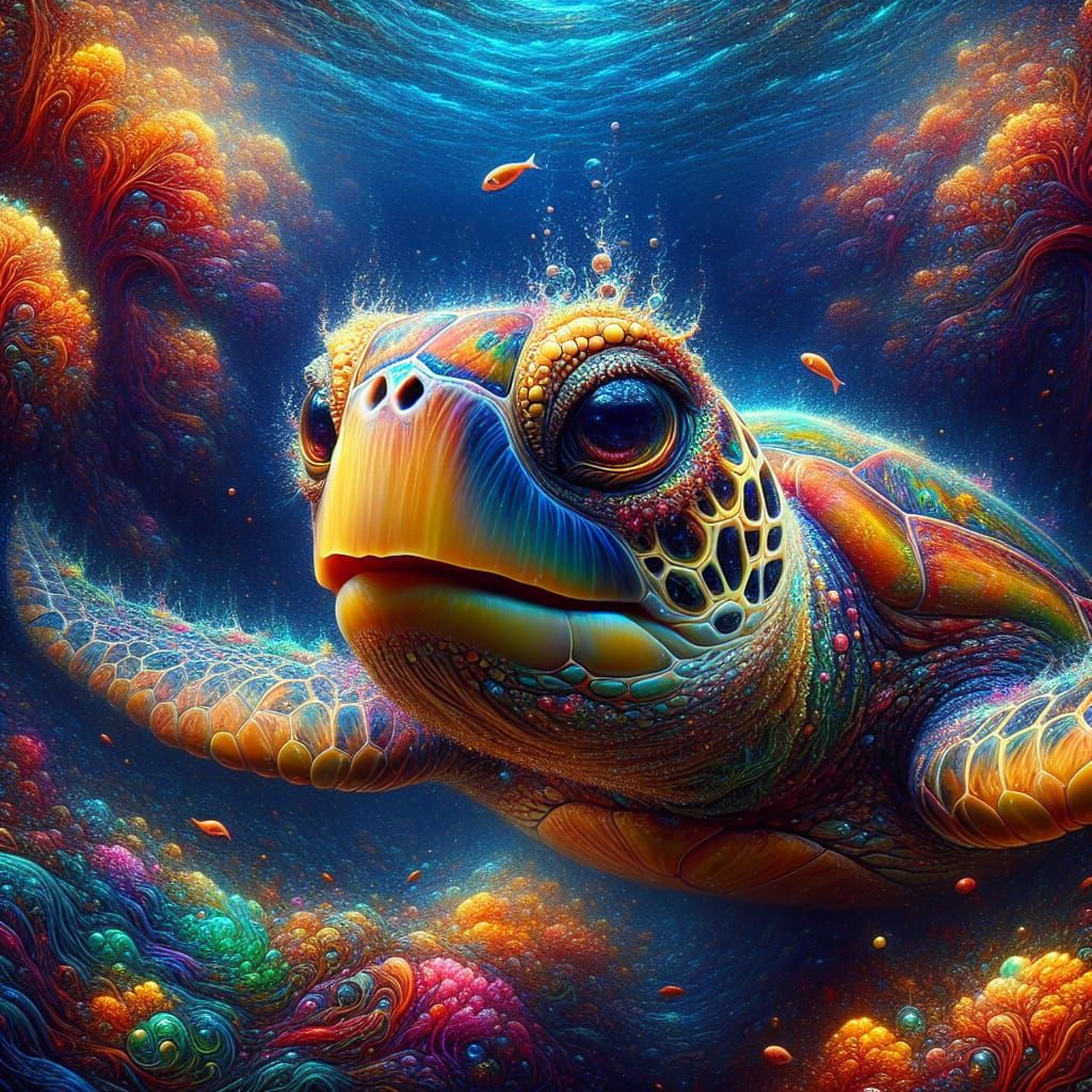 Joyful Sea Turtle in Vibrant Ocean Depths
