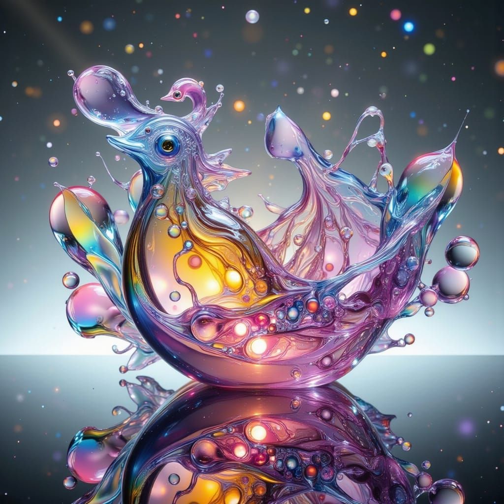 Ethereal Glass Sculpture in Dark Glitch Style