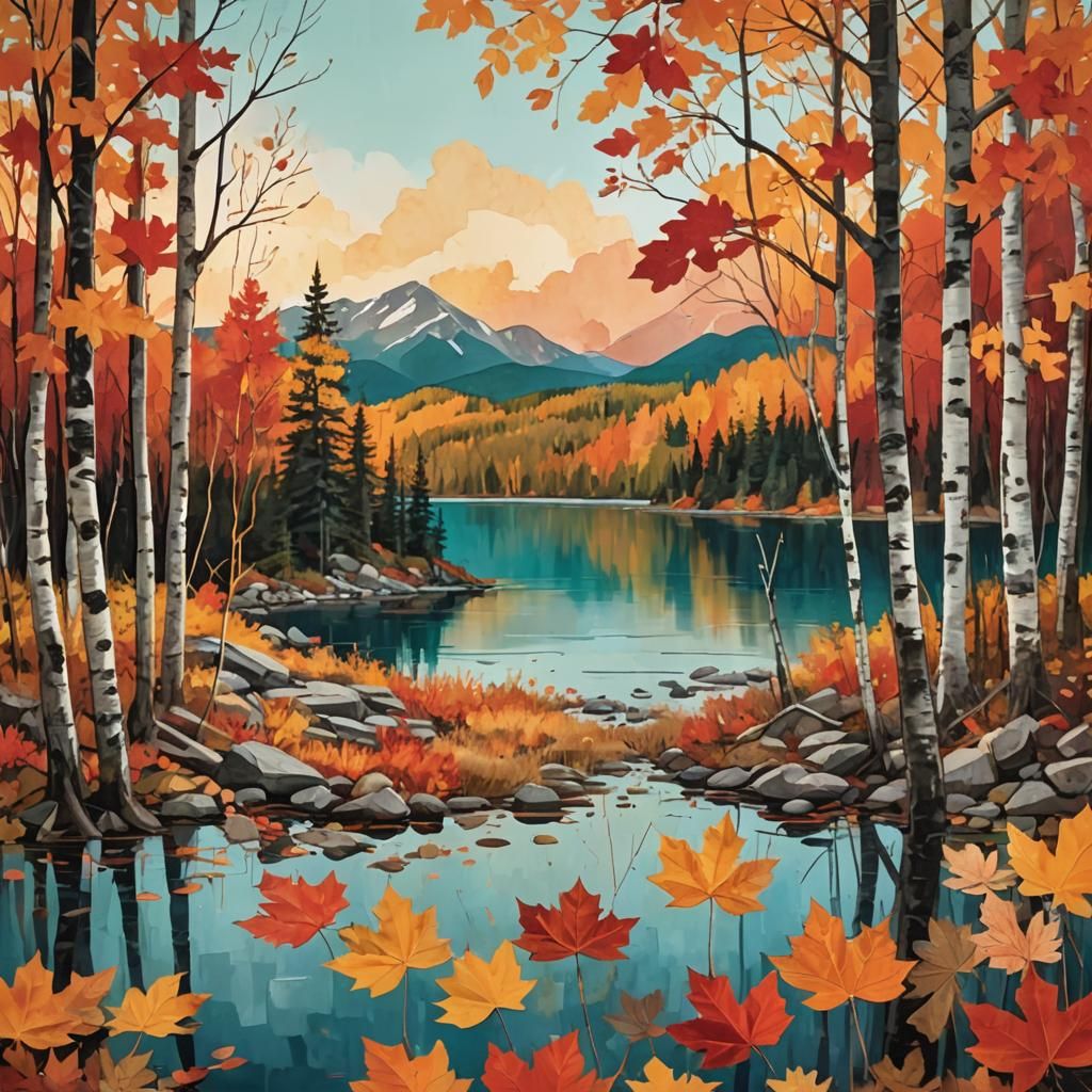 Canadian Wilderness Lake: Mixed Media Collage Art