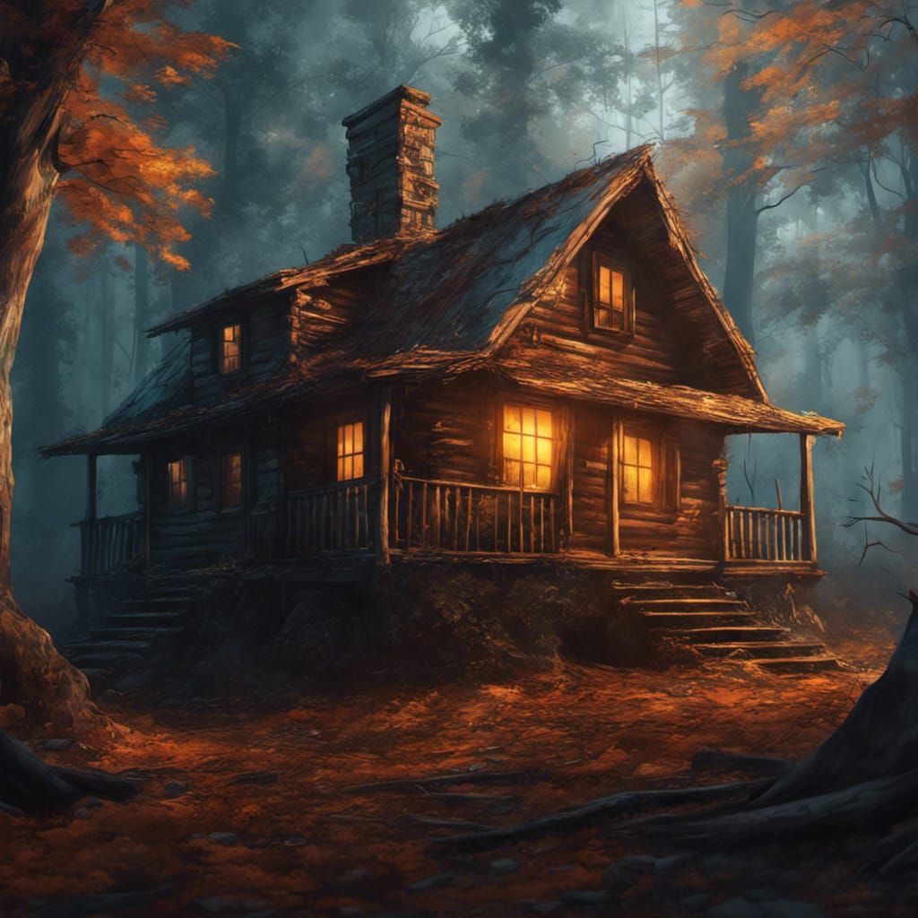 Hyperrealistic Cabin in Haunted Forest