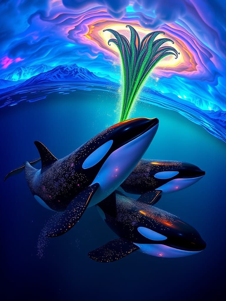 Bioluminescent Orcas Create Music in a Fantasy Ocean