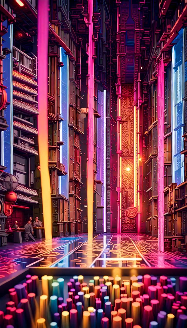 Neon Happiness: AI's Vibrant 3D Rendered Vision