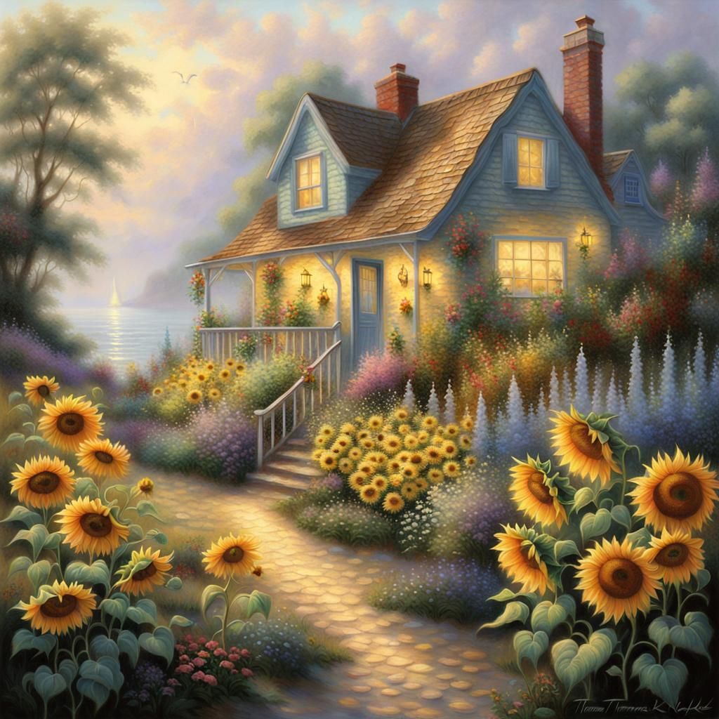 Sunflowers in Beach Cottage Garden: Ethereal Fantasy