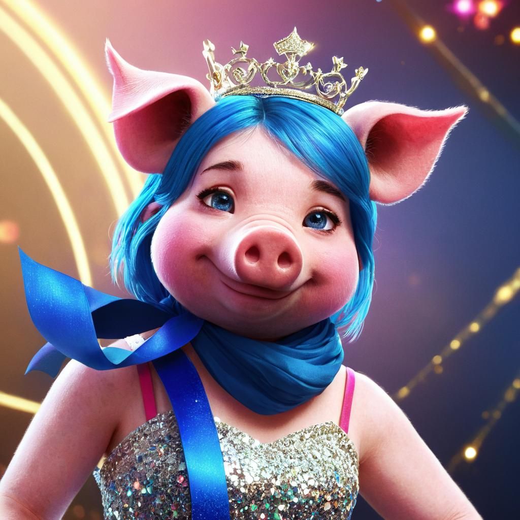 Pig Beauty Pageant Winner in Anime Style