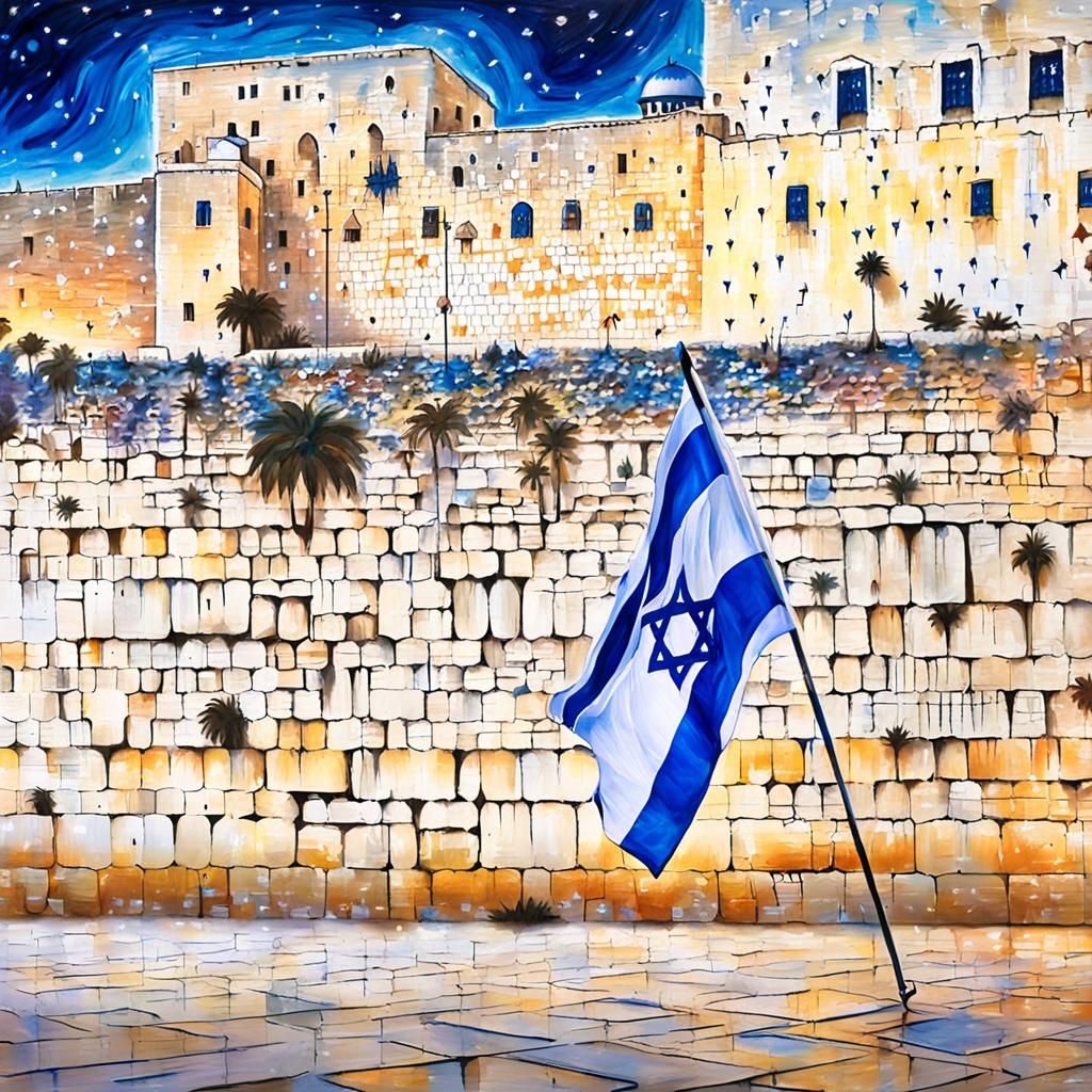 Vibrant Oil Gouache Street Art Depicts Israeli Flag at Weste...