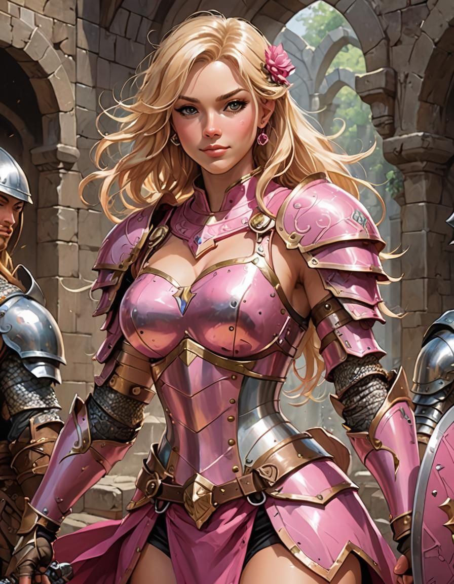 Celebrated Bimbo Knight with Vibrant Pink Armor