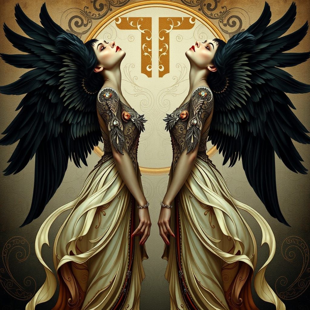 Sisters of the Gemini Twins, Ethereal Art Nouveau Portrait