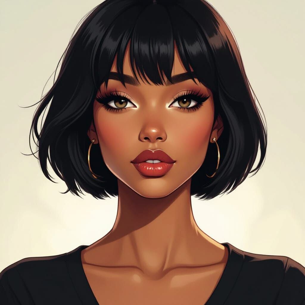 Striking Black and White Graphic Novel Portrait of Young Wom...